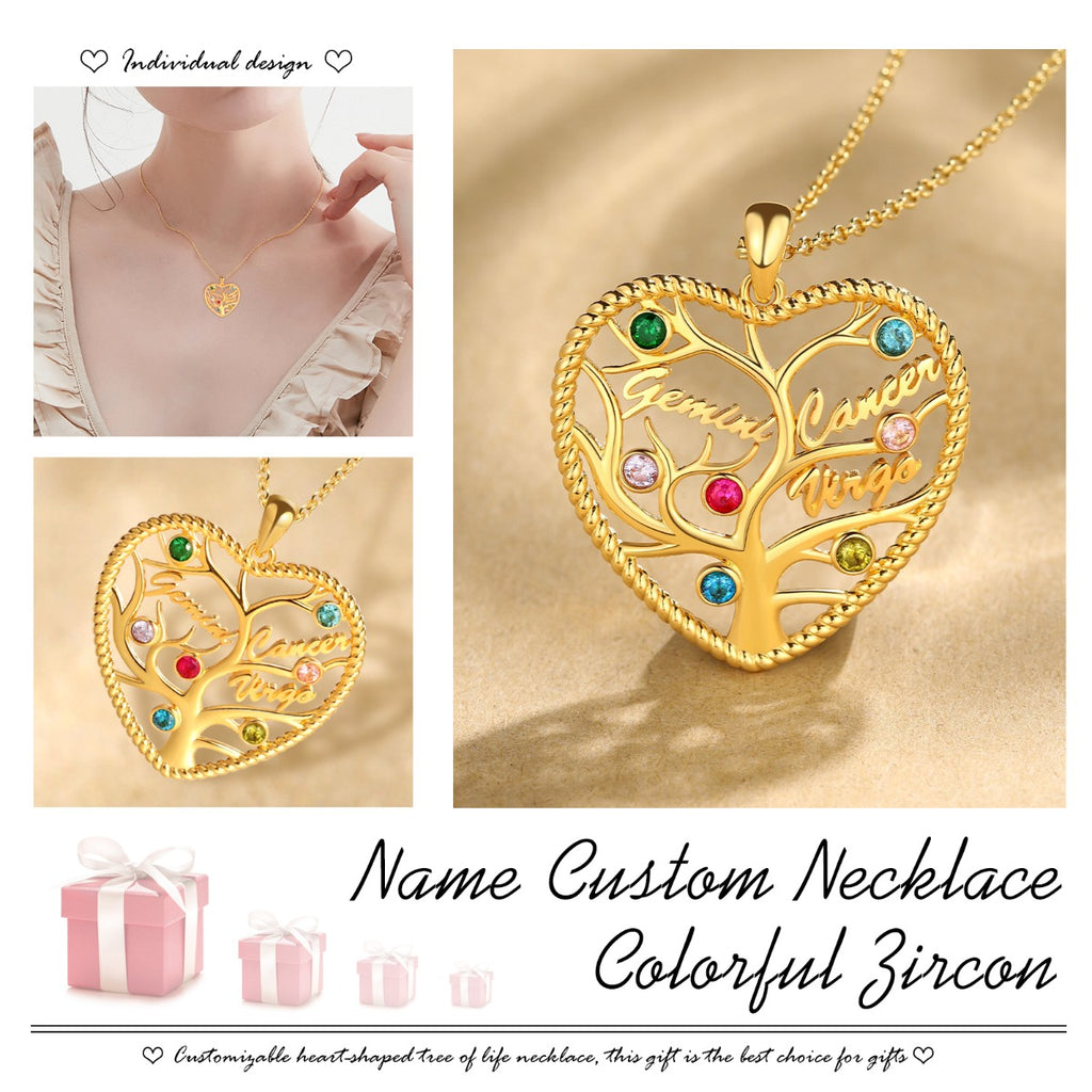Heart Shape Rhodium Plated Family Tree Necklace