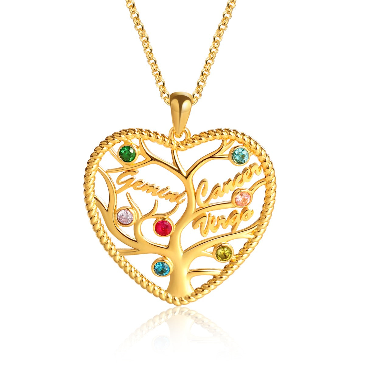 Heart Shape Rhodium Plated Family Tree Necklace
