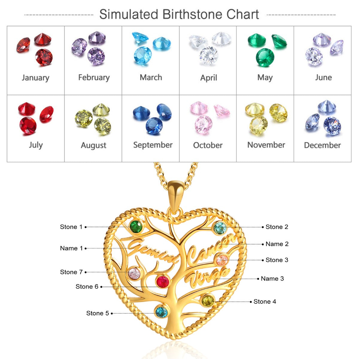 Heart Shape Rhodium Plated Family Tree Necklace