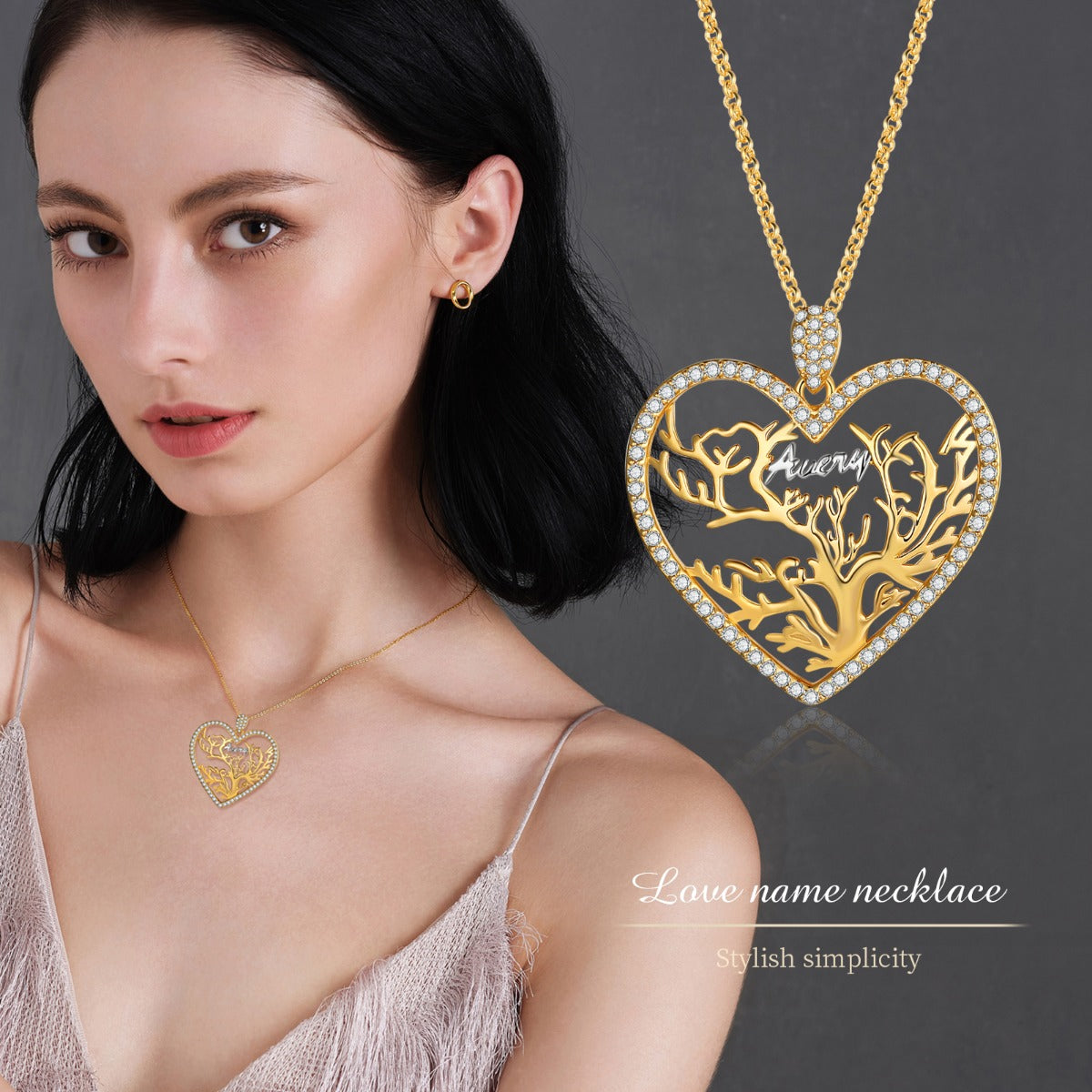 Custom Heart Tree Name Necklace