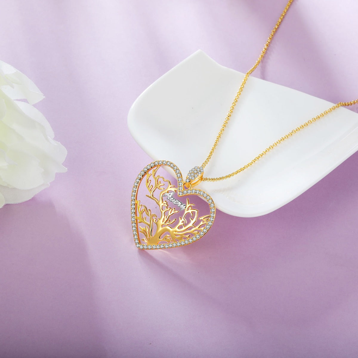 Custom Heart Tree Name Necklace