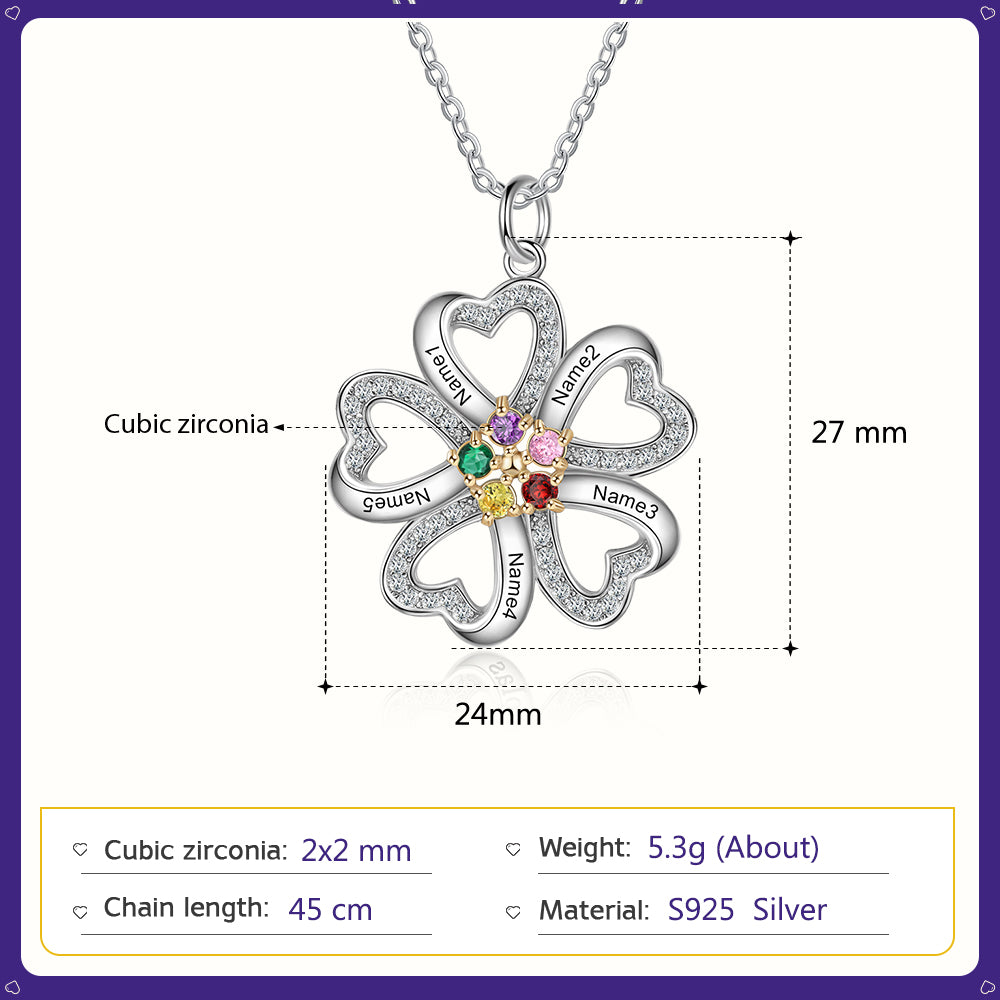 S925 Silver Heart Shape Flower Pendant Necklace