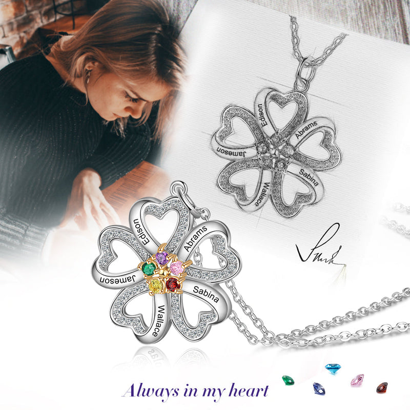 S925 Silver Heart Shape Flower Pendant Necklace