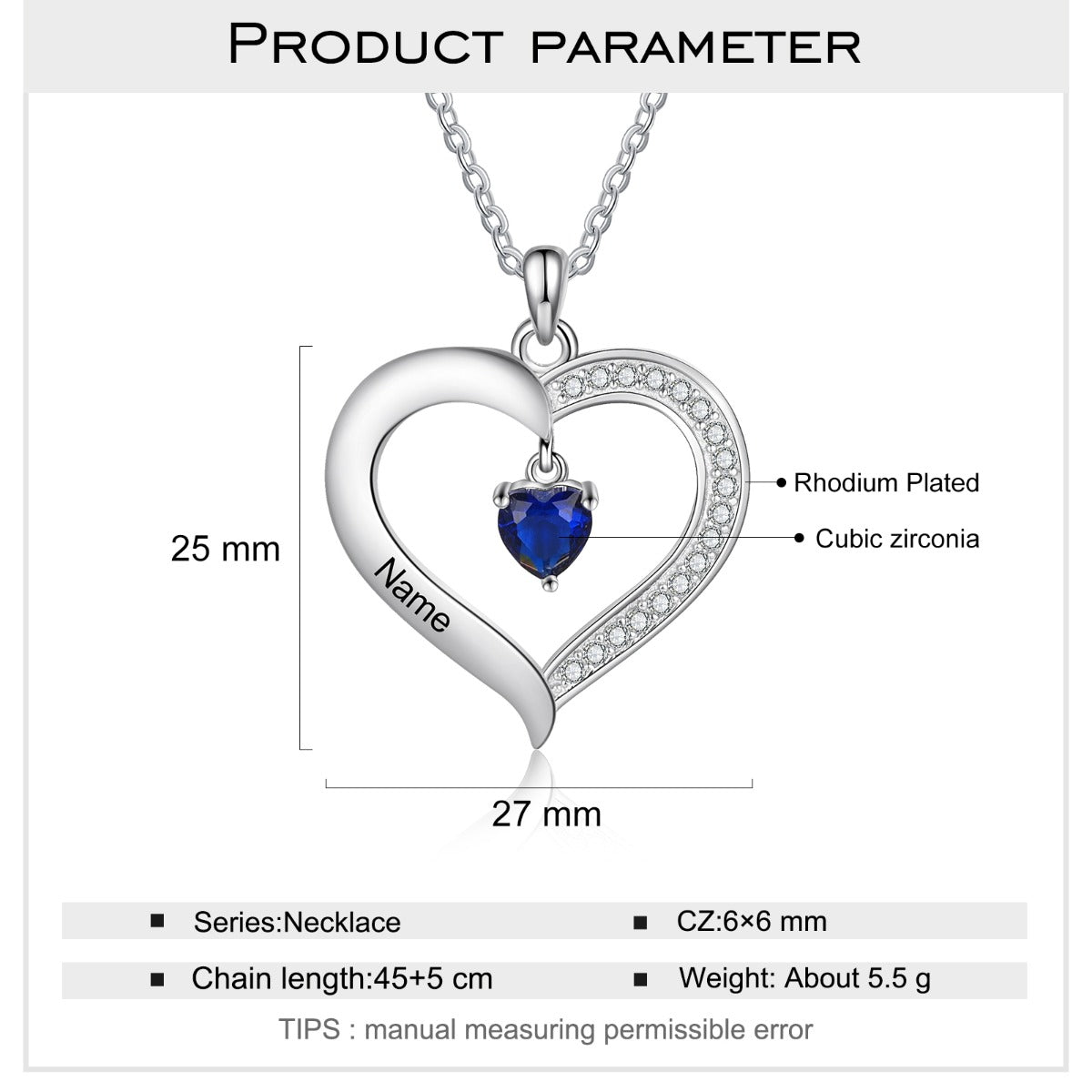 Copper Birthstone Heart Shape Pendant Necklace
