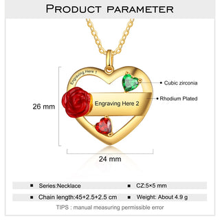 Rhodium Plated Rose Flower Heart Necklace