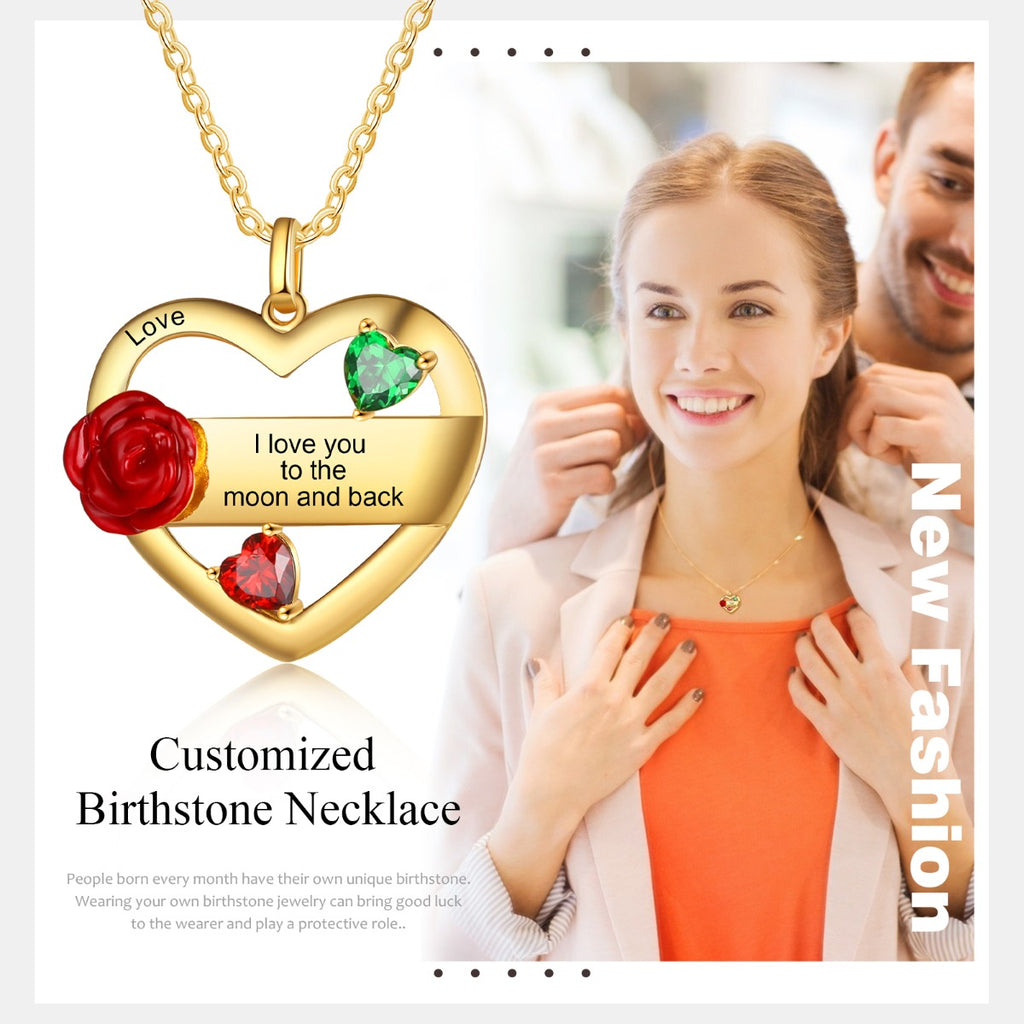 Rhodium Plated Rose Flower Heart Necklace