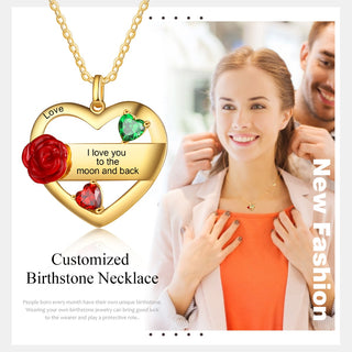 Rhodium Plated Rose Flower Heart Necklace