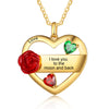Rhodium Plated Rose Flower Heart Necklace