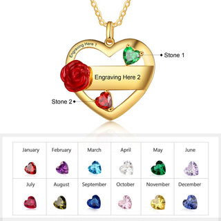 Rhodium Plated Rose Flower Heart Necklace