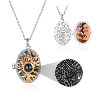 Personalized S925 Silver Family Tree Projection Photo Necklace