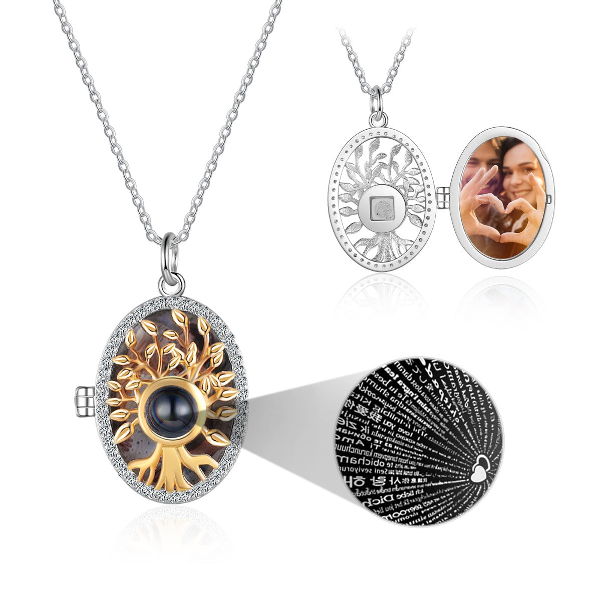 Personalized S925 Silver Family Tree Projection Photo Necklace