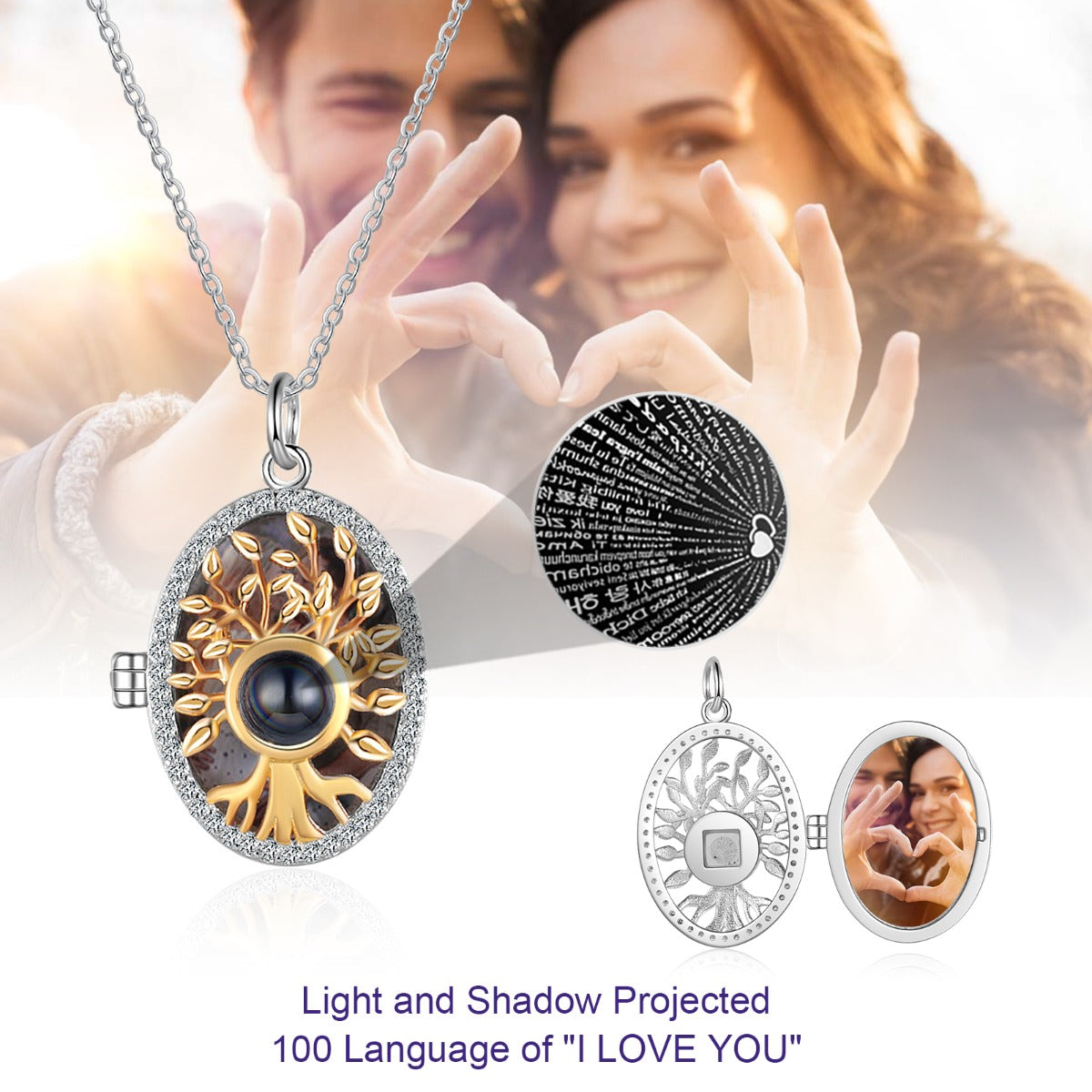 Personalized S925 Silver Family Tree Projection Photo Necklace