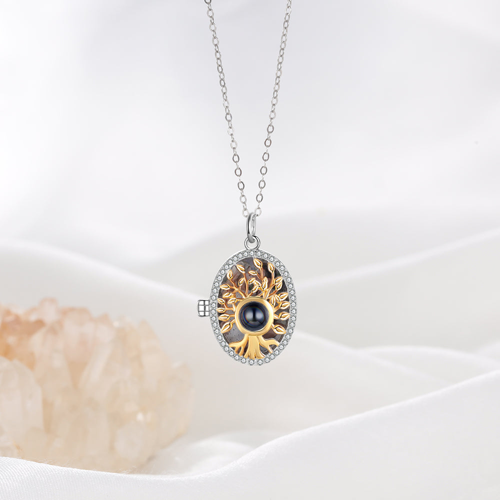 Personalized S925 Silver Family Tree Projection Photo Necklace