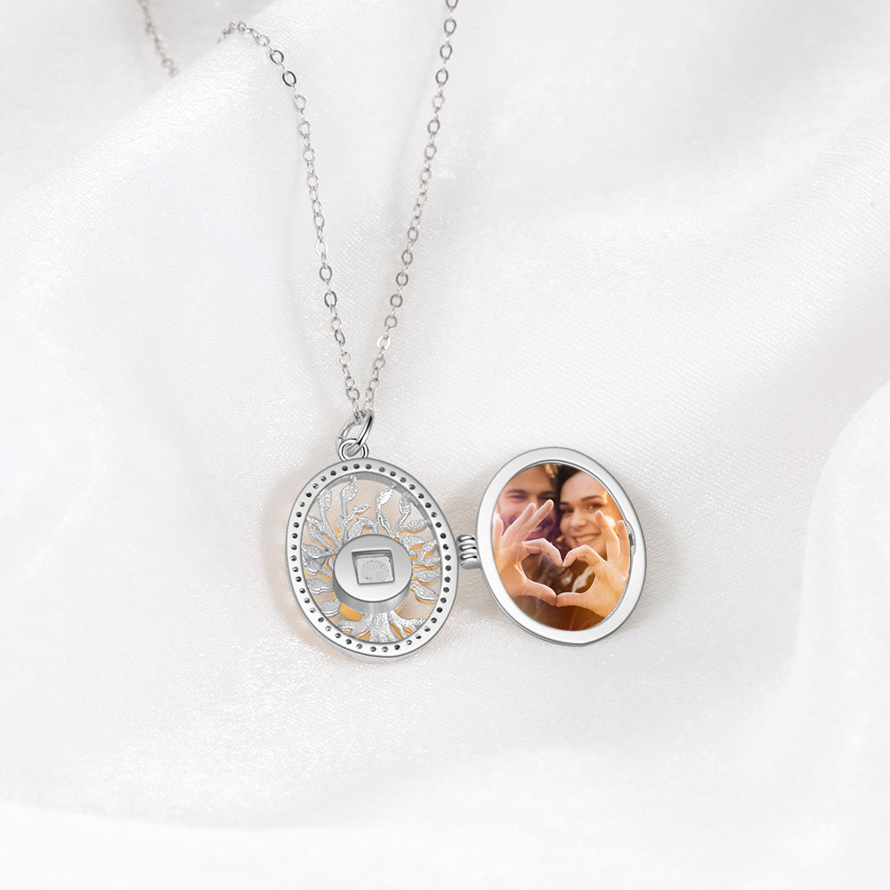 Personalized S925 Silver Family Tree Projection Photo Necklace
