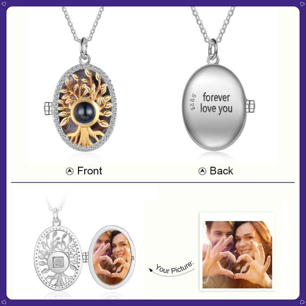 Personalized S925 Silver Family Tree Projection Photo Necklace