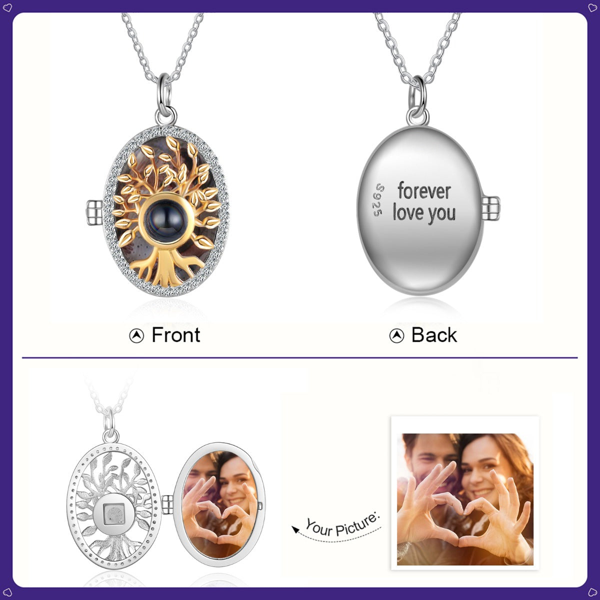 Personalized S925 Silver Family Tree Projection Photo Necklace