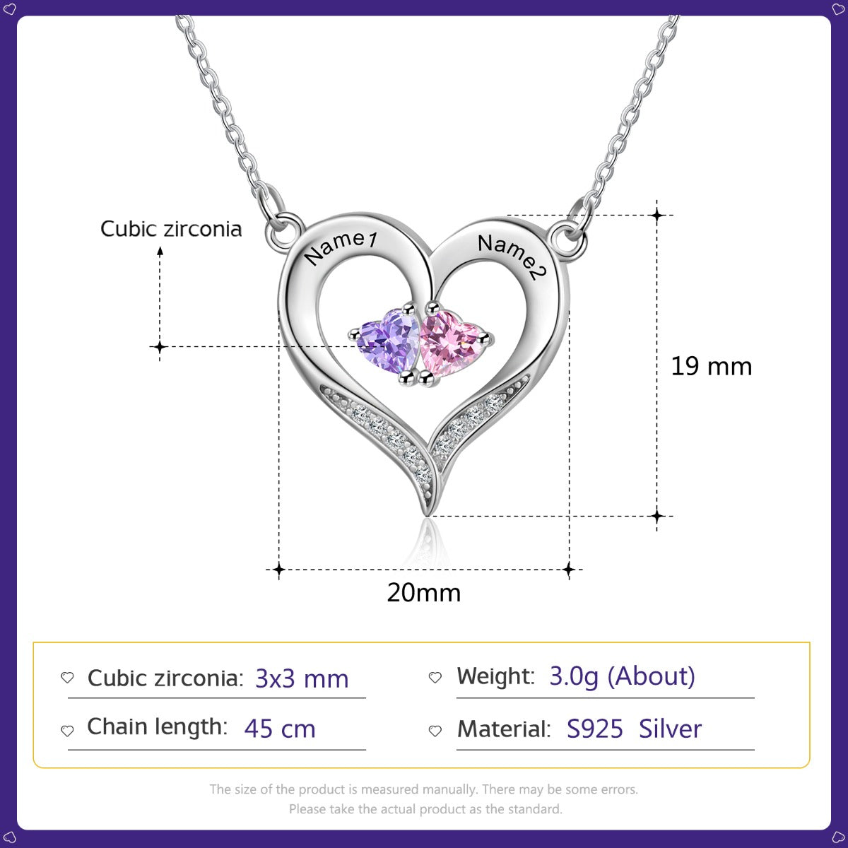 S925 Silve Birthstone Heart Shape Necklace