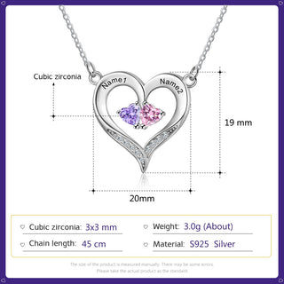 S925 Silve Birthstone Heart Shape Necklace
