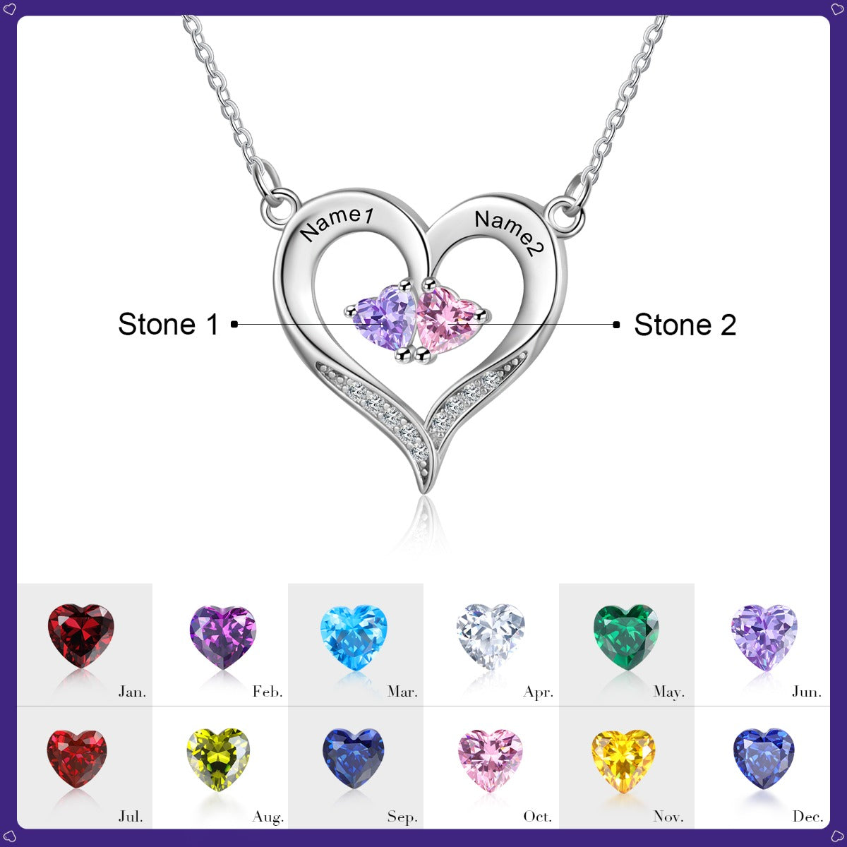S925 Silve Birthstone Heart Shape Necklace