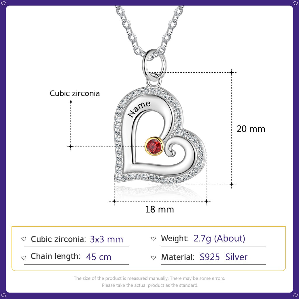 S925 Silver Birthstone Heart Shape Necklace