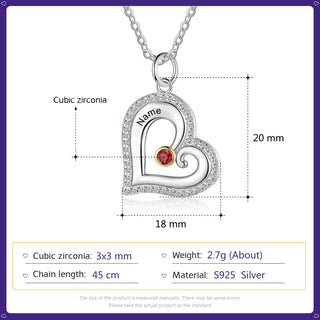 S925 Silver Birthstone Heart Shape Necklace