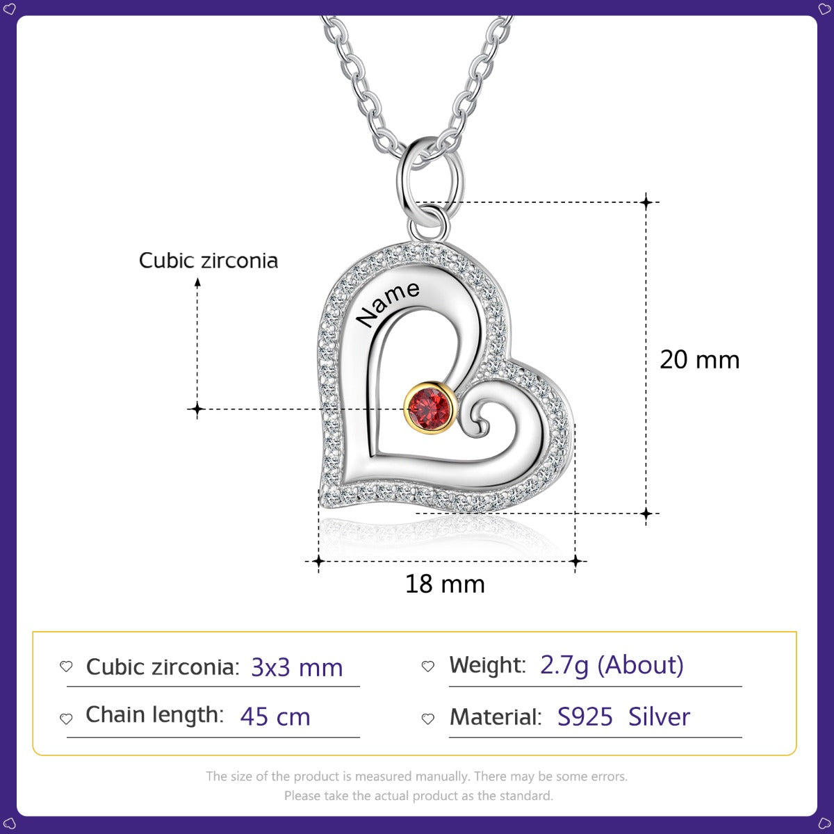 S925 Silver Birthstone Heart Shape Necklace