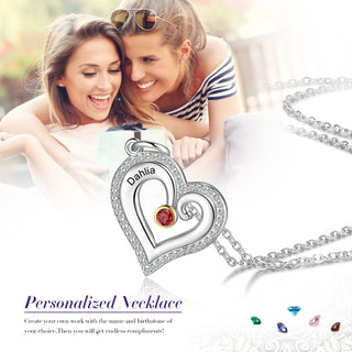 S925 Silver Birthstone Heart Shape Necklace