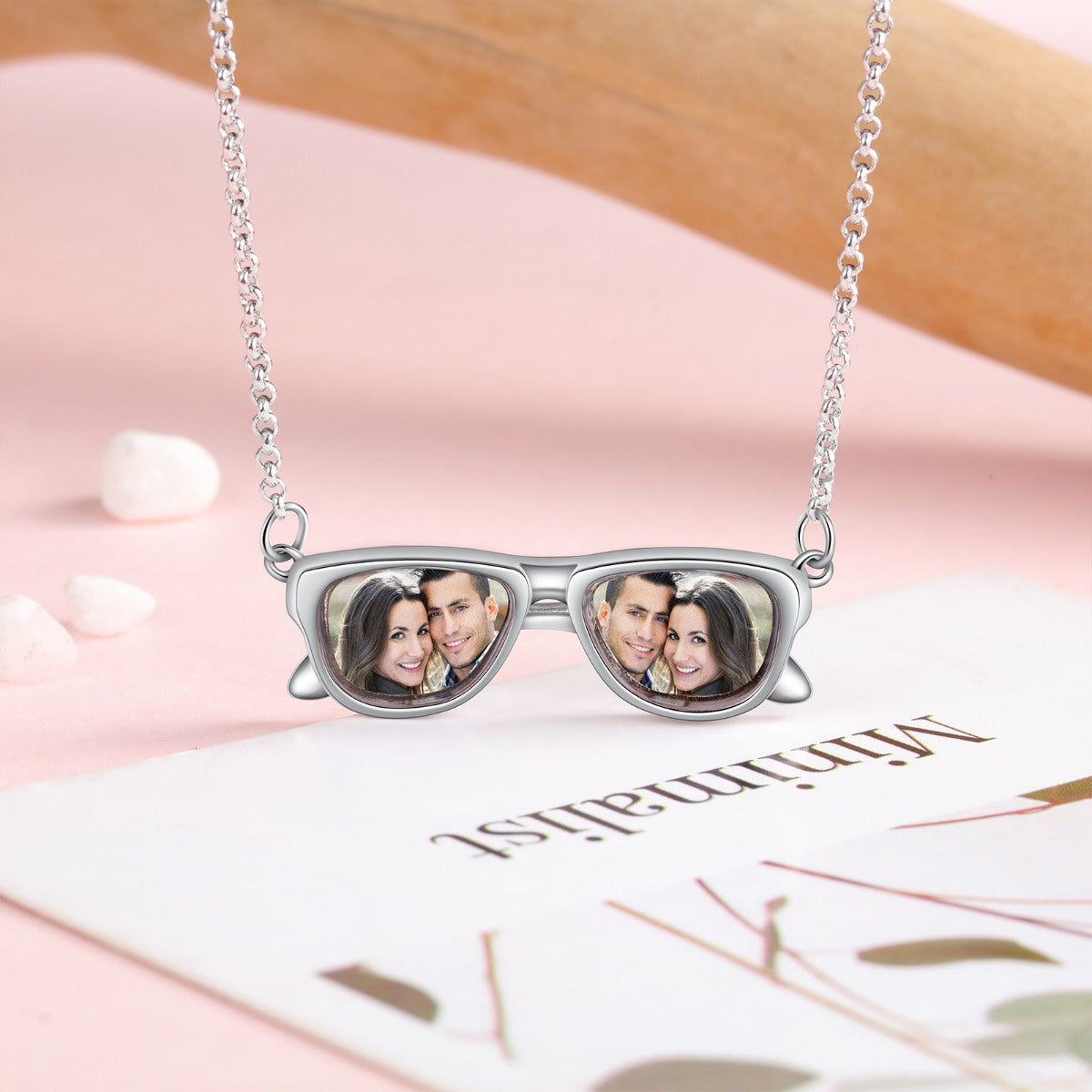 Personalized Rhodium Plated Glasses Pendant Photo Necklace