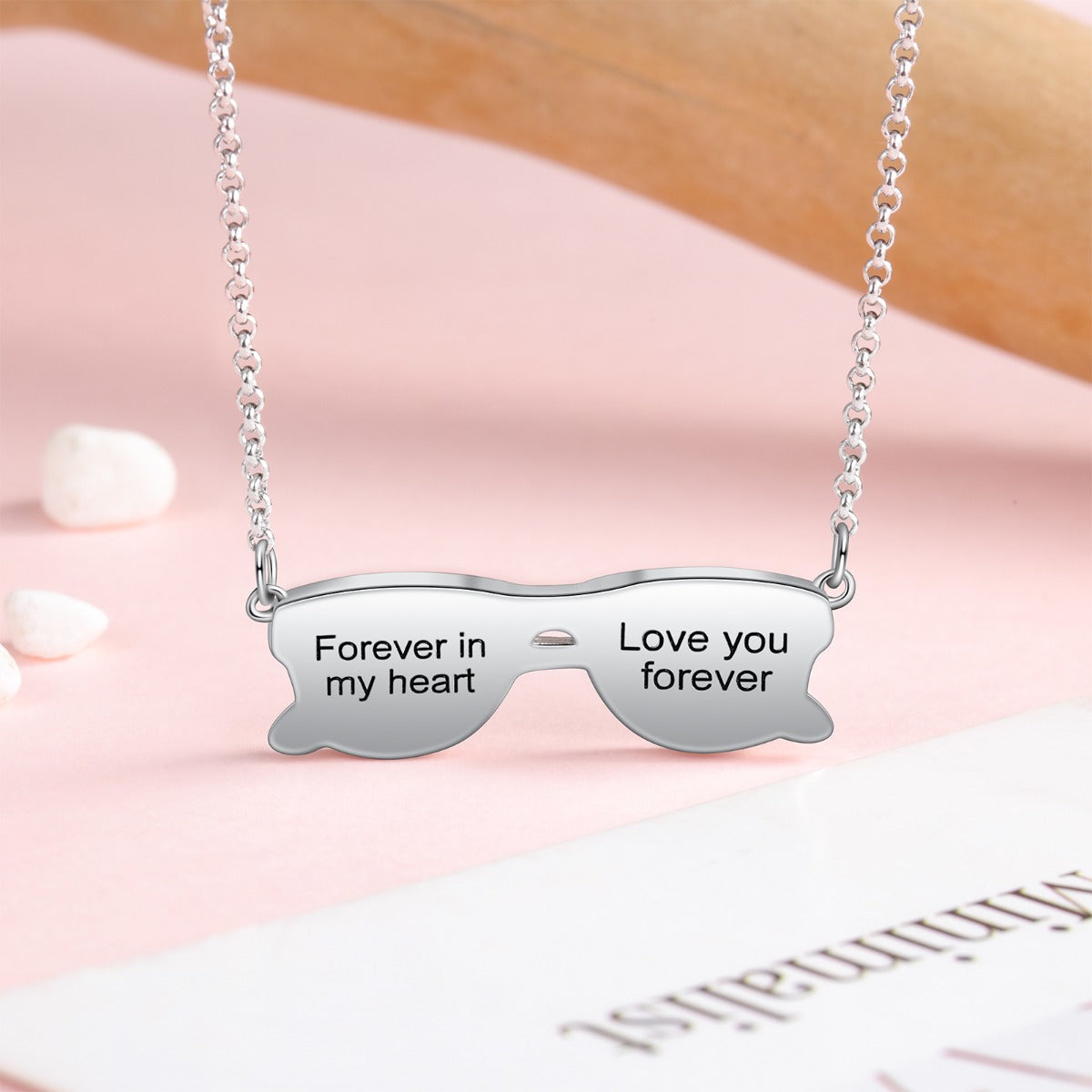 Personalized Rhodium Plated Glasses Pendant Photo Necklace
