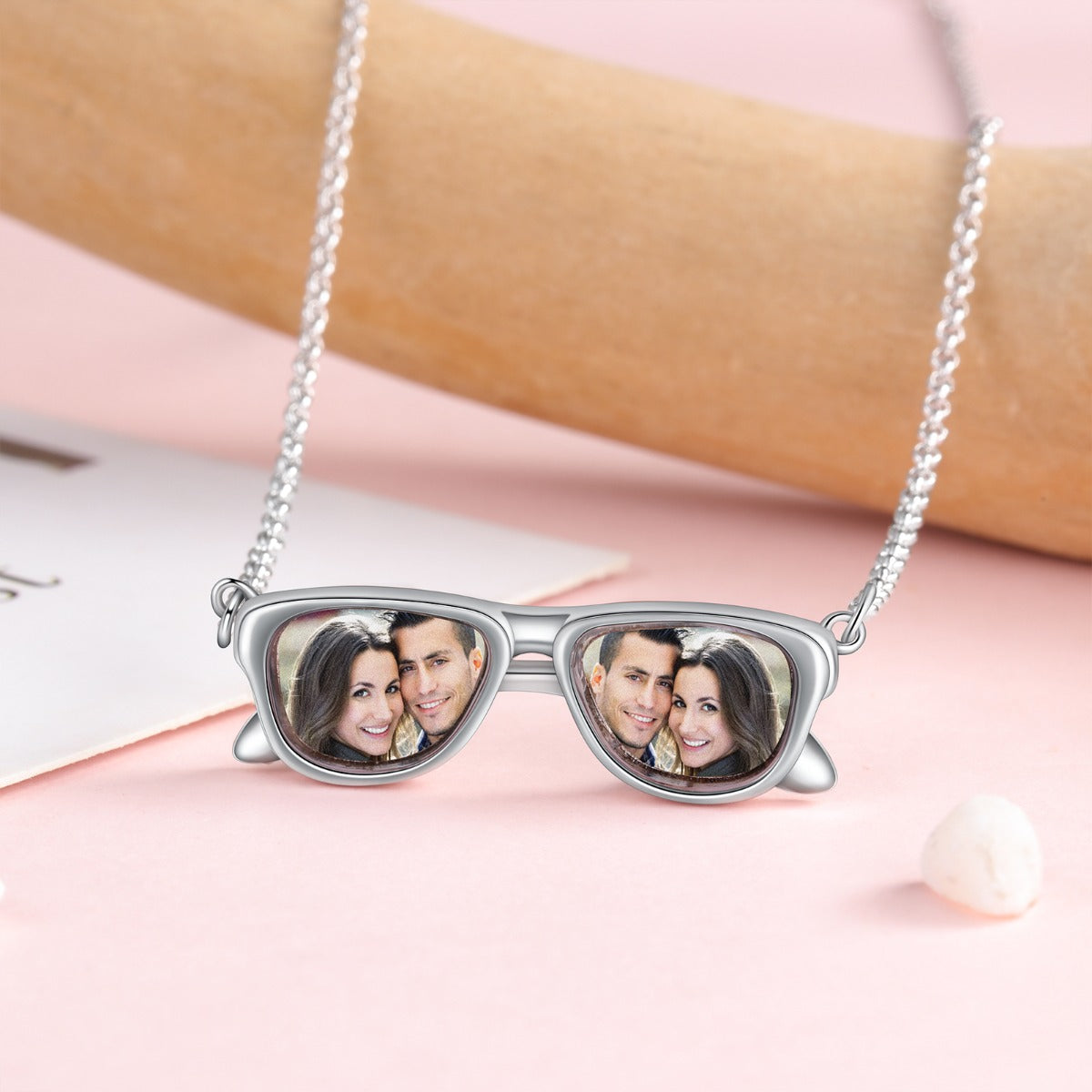 Personalized Rhodium Plated Glasses Pendant Photo Necklace