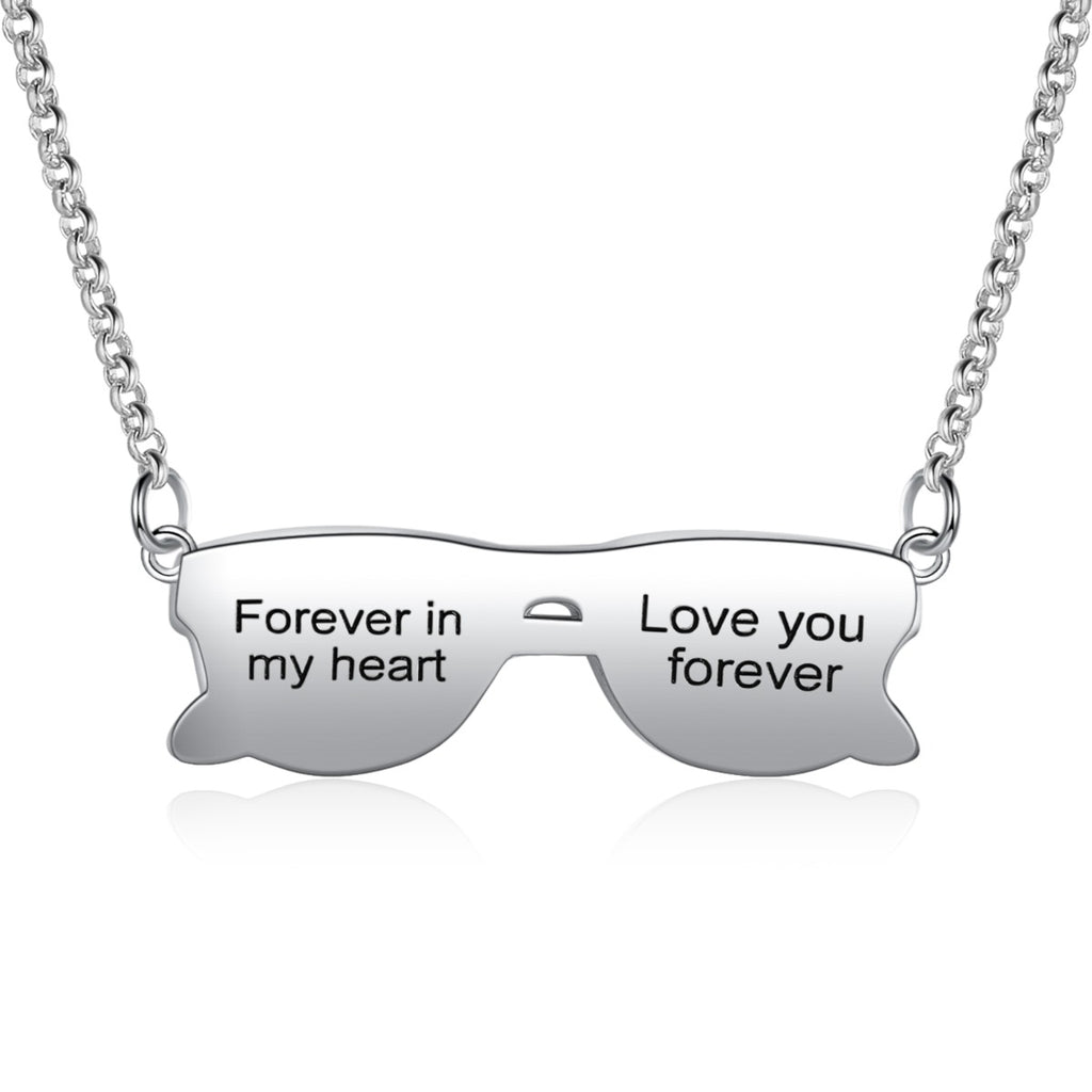 Personalized Rhodium Plated Glasses Pendant Photo Necklace