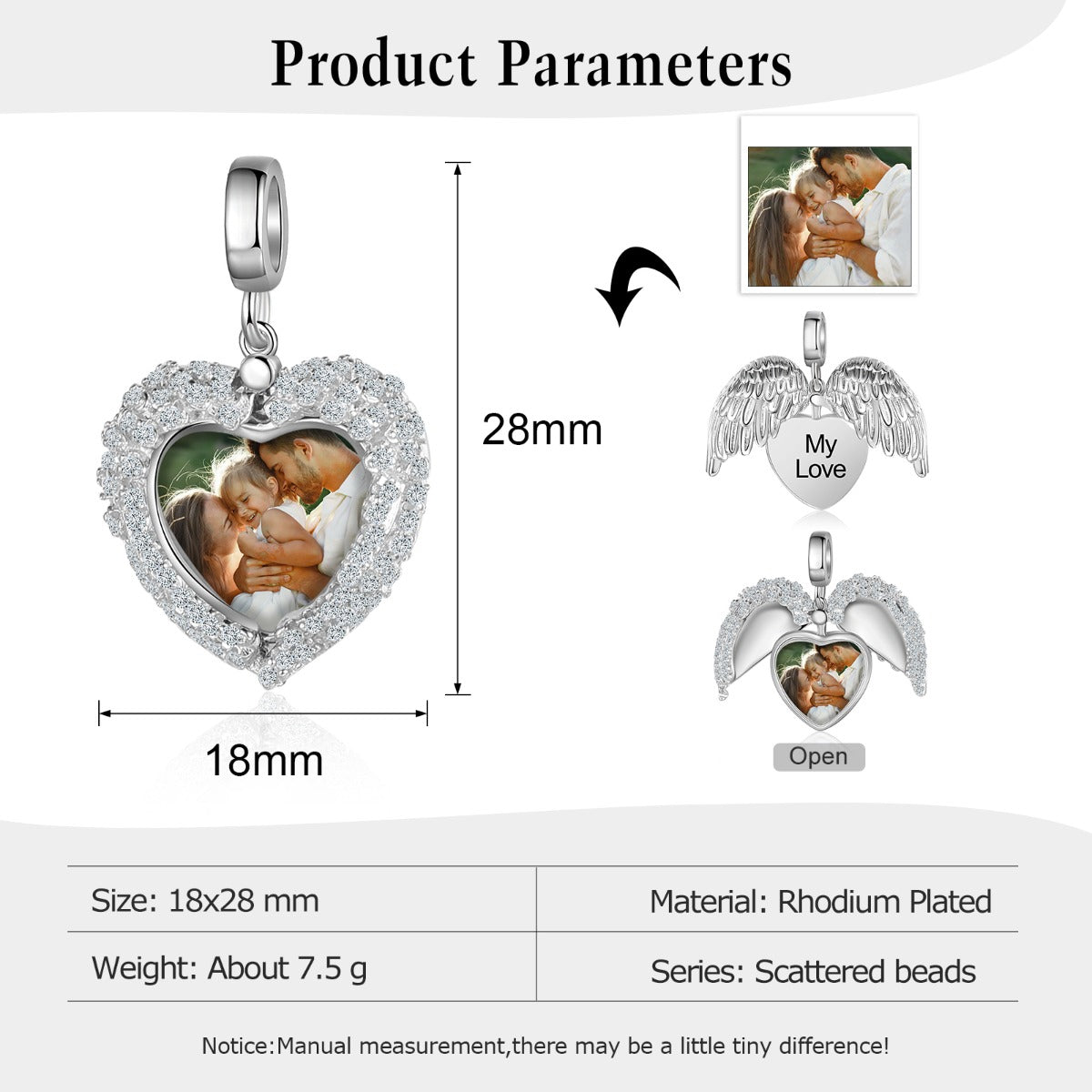 Personalized Rhodium Plated Jewelry Photo Charm Beads