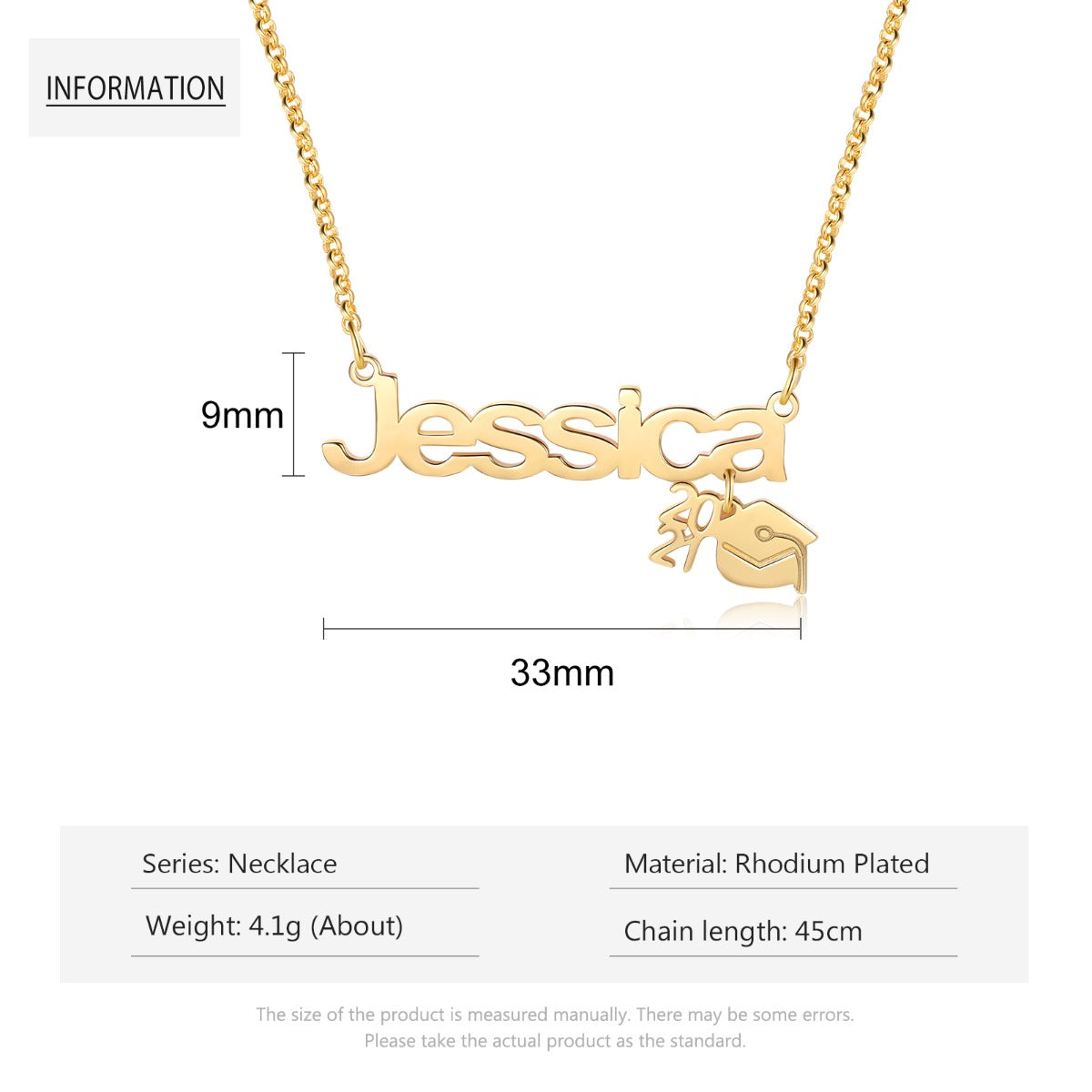 Personalized Rhodium Plated Graduation Season Name Custom Necklace