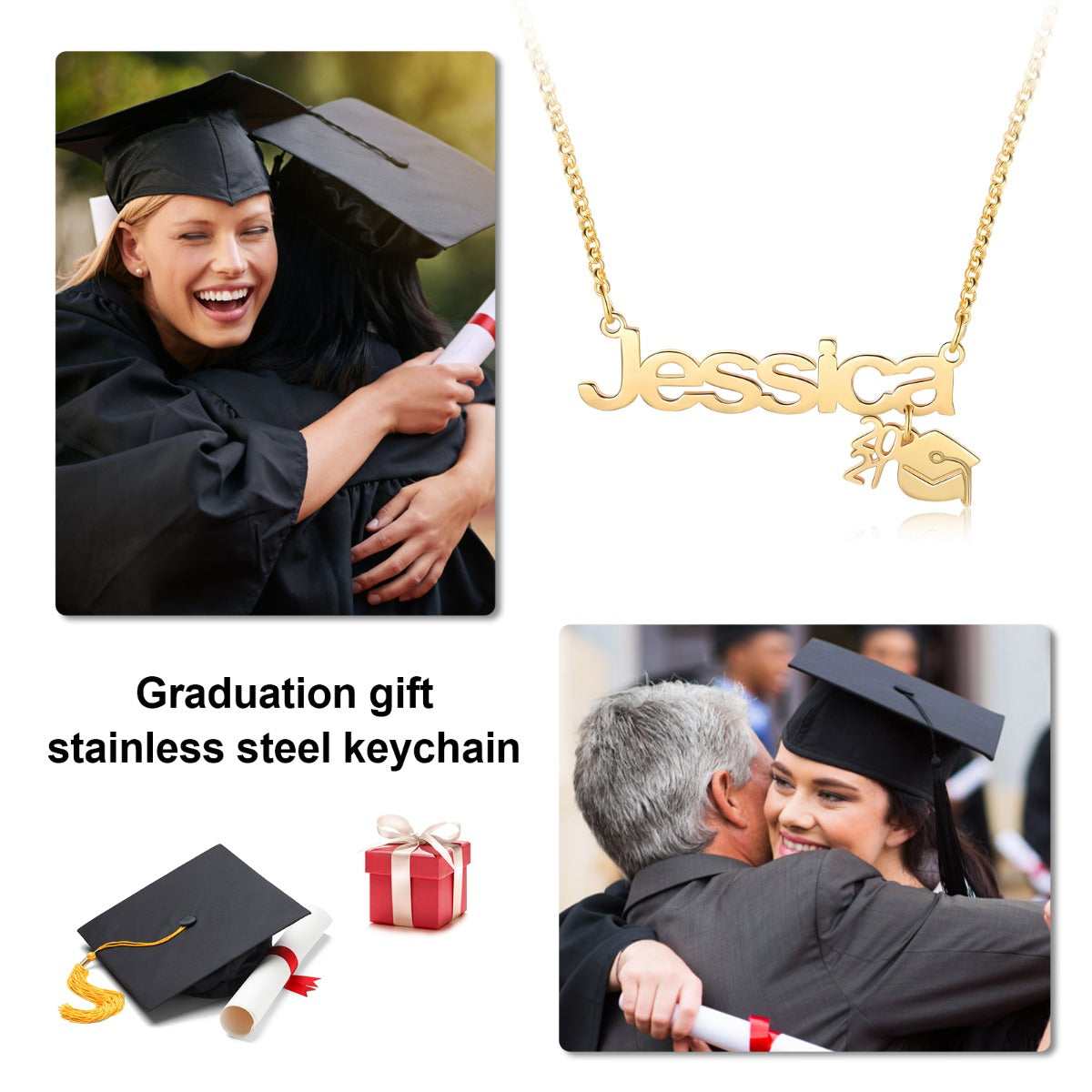 Personalized Rhodium Plated Graduation Season Name Custom Necklace