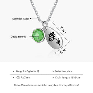 Stainless Steel Water drop Birthstone Birth Flower Necklace