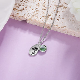 Stainless Steel Water drop Birthstone Birth Flower Necklace