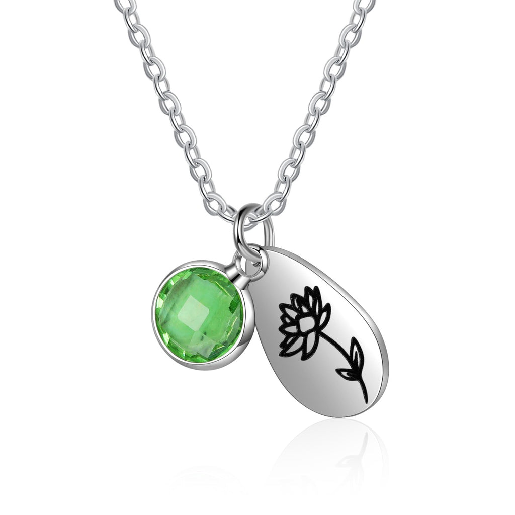 Stainless Steel Water drop Birthstone Birth Flower Necklace