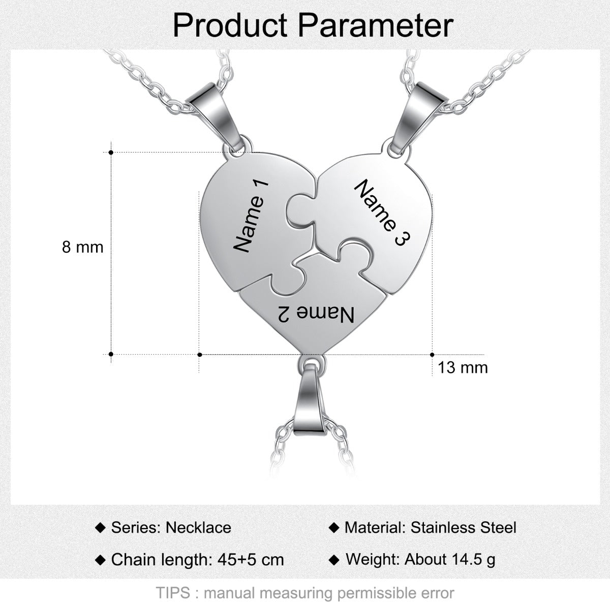 Stainless Steel Peresonalized Name Heart Shape Necklace
