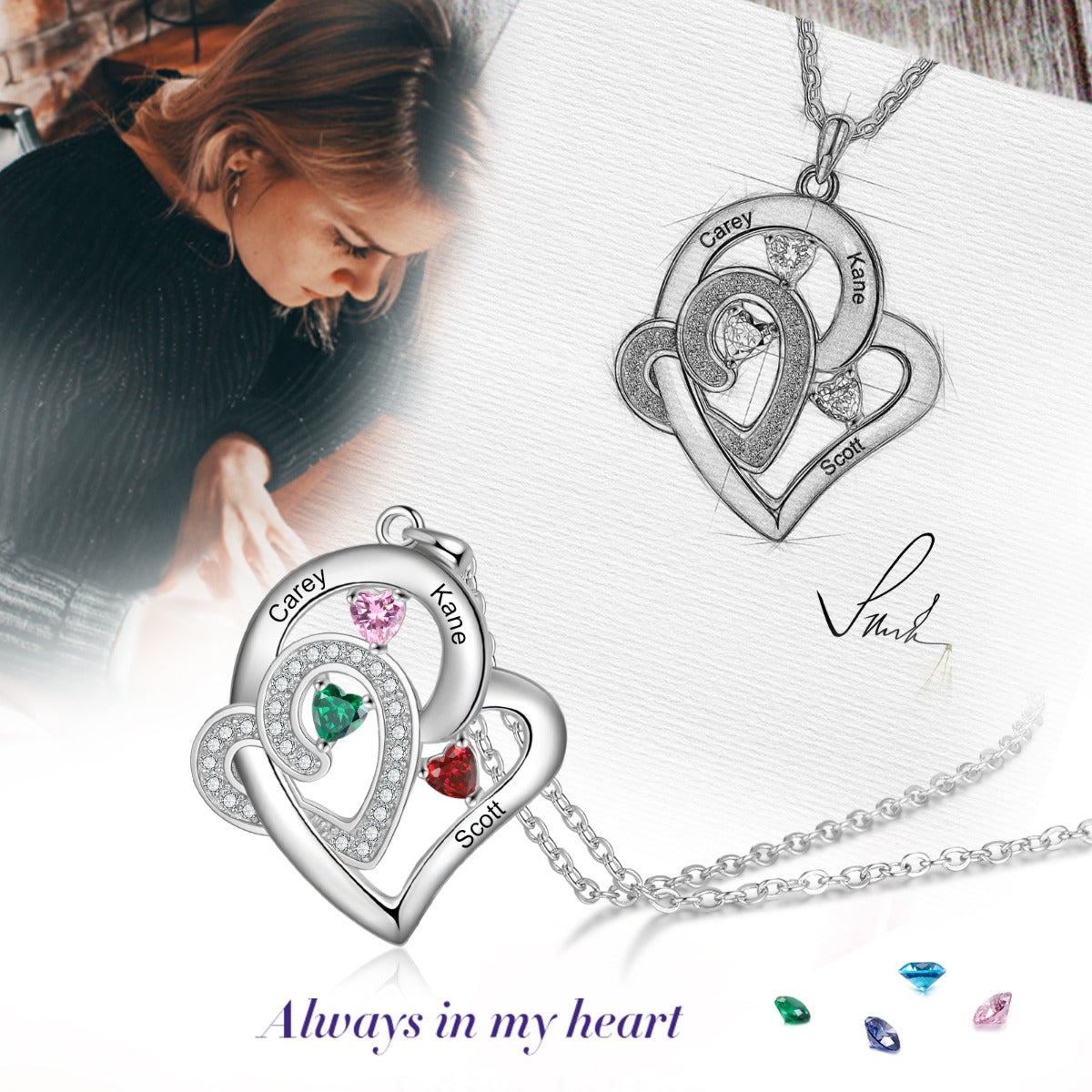 Birthstone Heart Shape Pendant Necklace