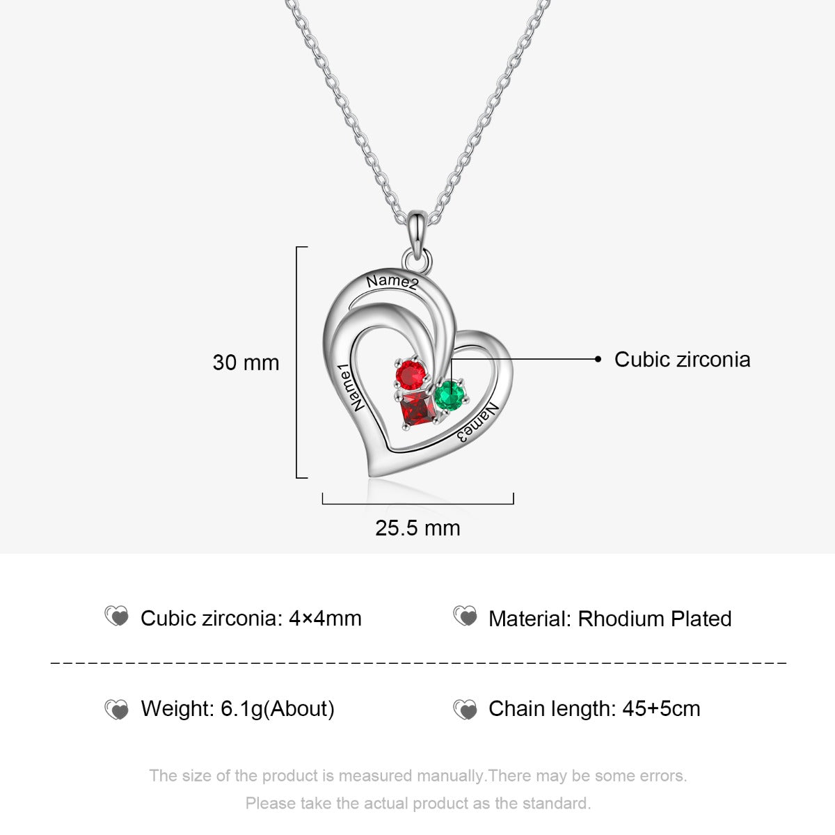 Engraved Rhodium Plated Heart Necklace