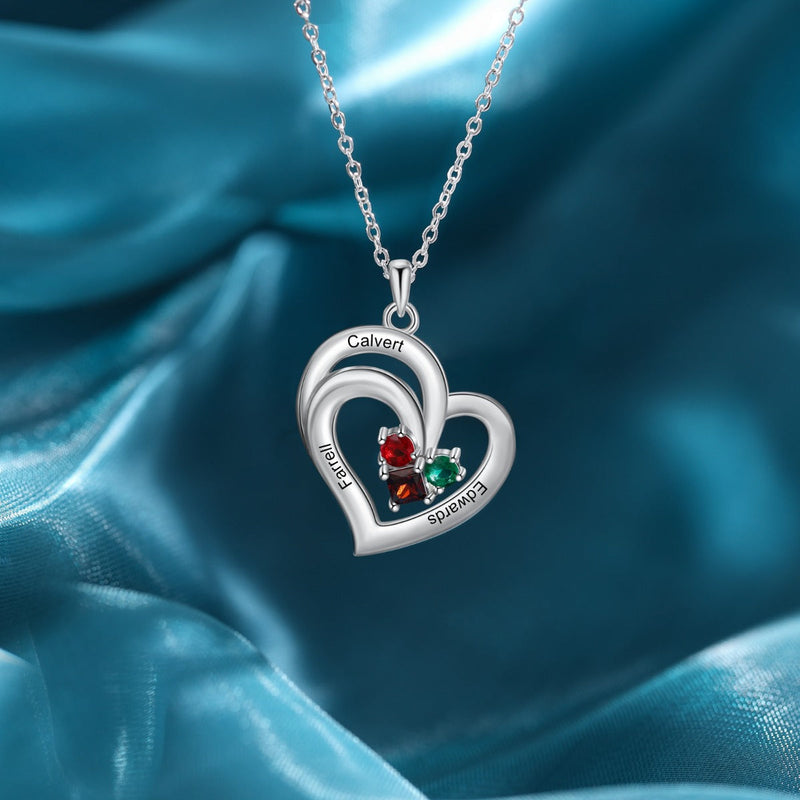 Engraved Rhodium Plated Heart Necklace