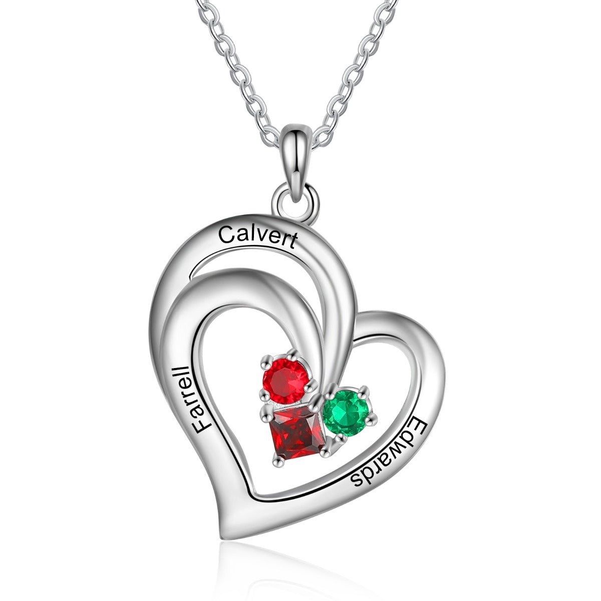 Engraved Rhodium Plated Heart Necklace