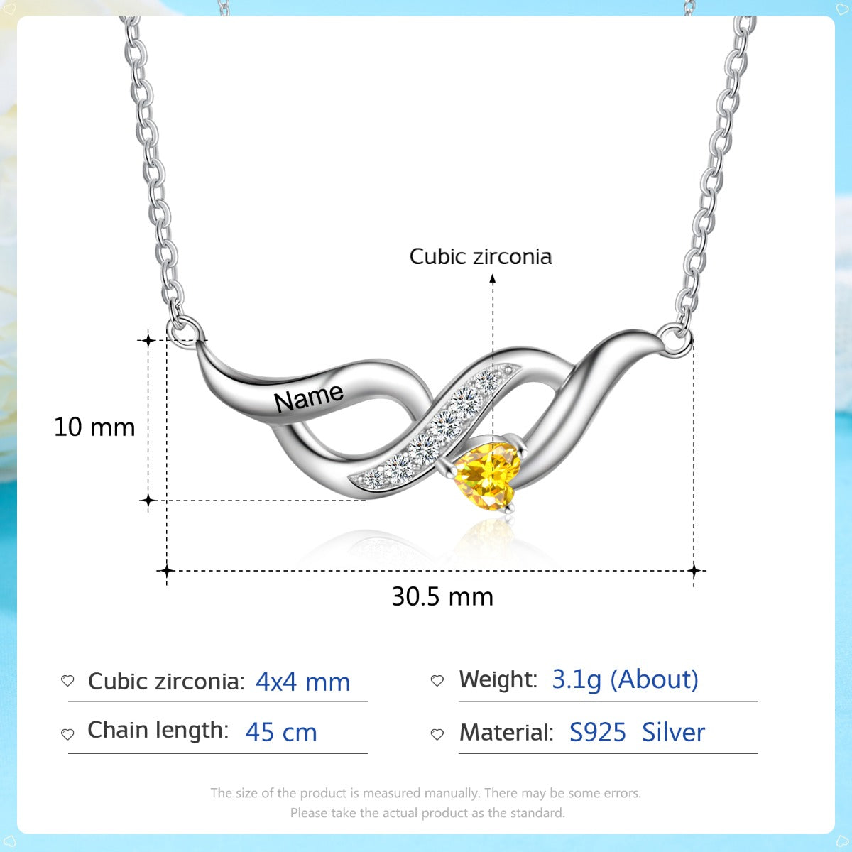 S925 Silver Heart Shape Birthstone Pendant Necklace