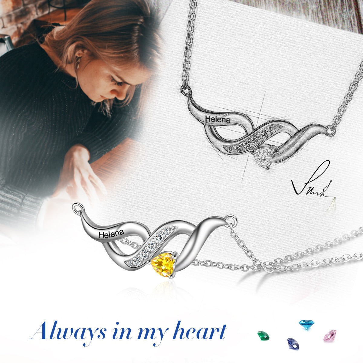 S925 Silver Heart Shape Birthstone Pendant Necklace