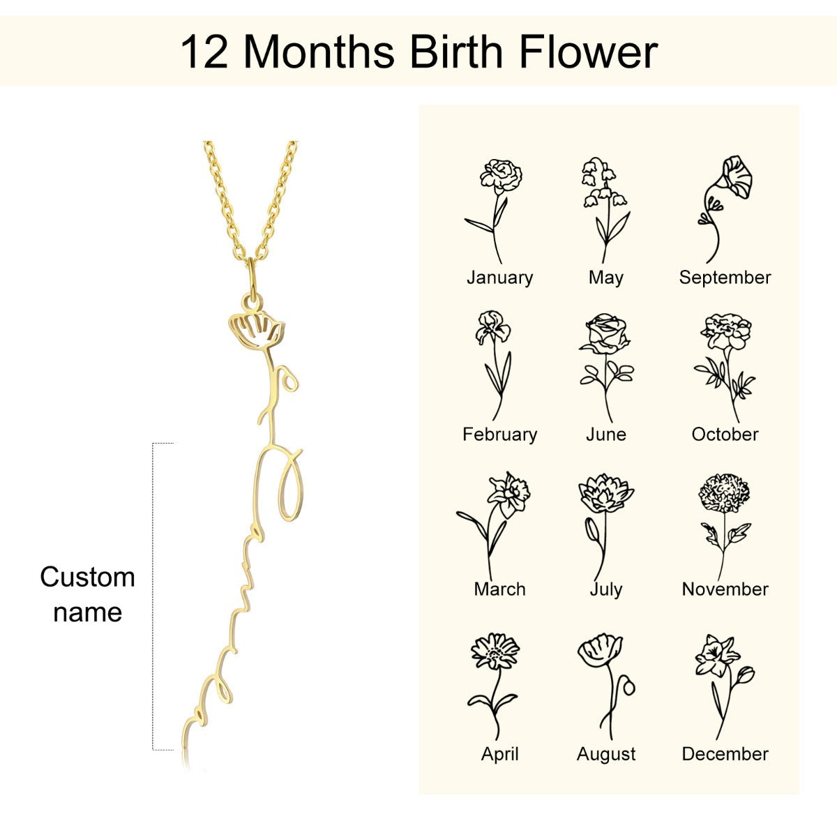 Birthflower Name Necklace