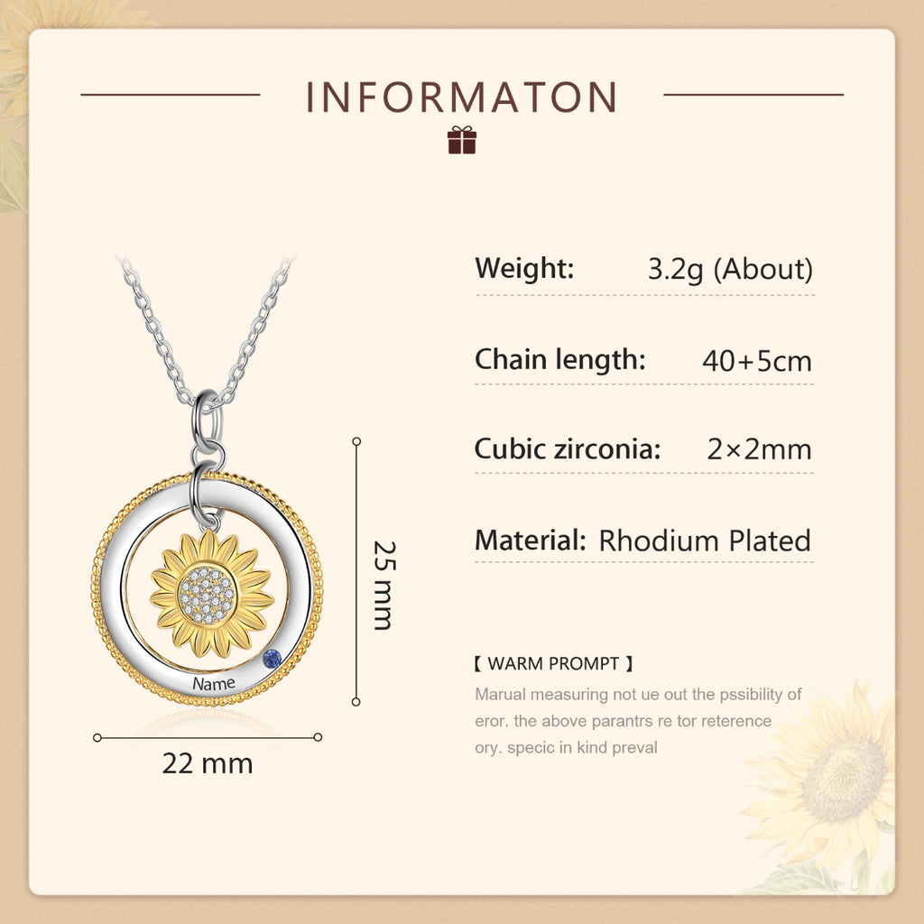 Birthstone & Engraved Rhodium plated Necklace