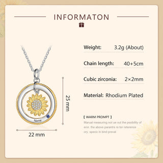 Birthstone & Engraved Rhodium plated Necklace