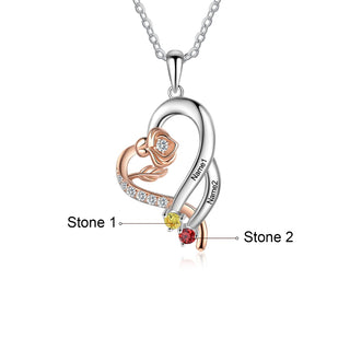Custom 925 Sterling Silver Rose Flower Heart Shape Pendant Necklace