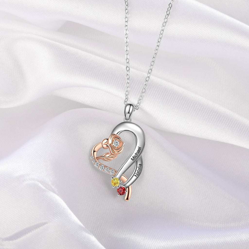 Custom 925 Sterling Silver Rose Flower Heart Shape Pendant Necklace