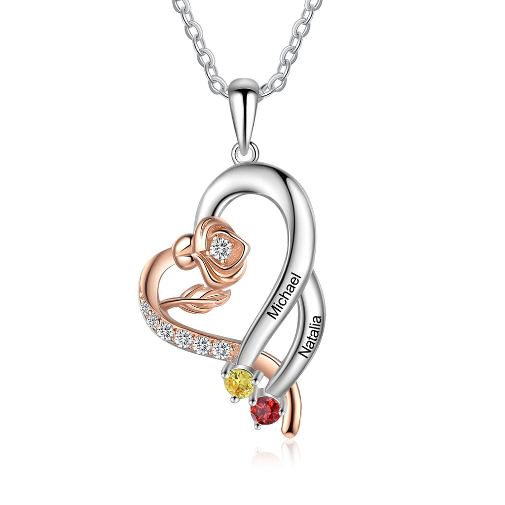 Custom 925 Sterling Silver Rose Flower Heart Shape Pendant Necklace